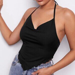 Black Cowl Neck Tie Back Top 12(XL)
